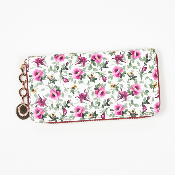 Nagy fehér női pénztárca rózsaszín virágmintával - Kiegészítők