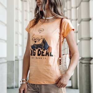 Narancssárga női pamut póló nyomtatással - Ruházat