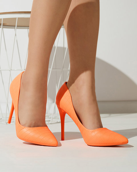 Neon narancssárga női tűsarkú cipő dombornyomással Asota - Lábbeli