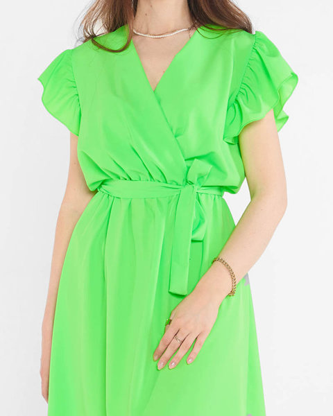 Neonzöld női mini ruha nyakkendővel - Ruházat