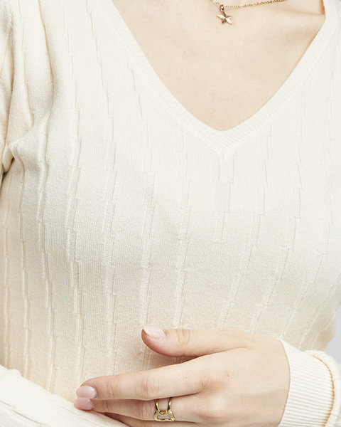 Női bézs V-nyakú pulóver - Ruházat