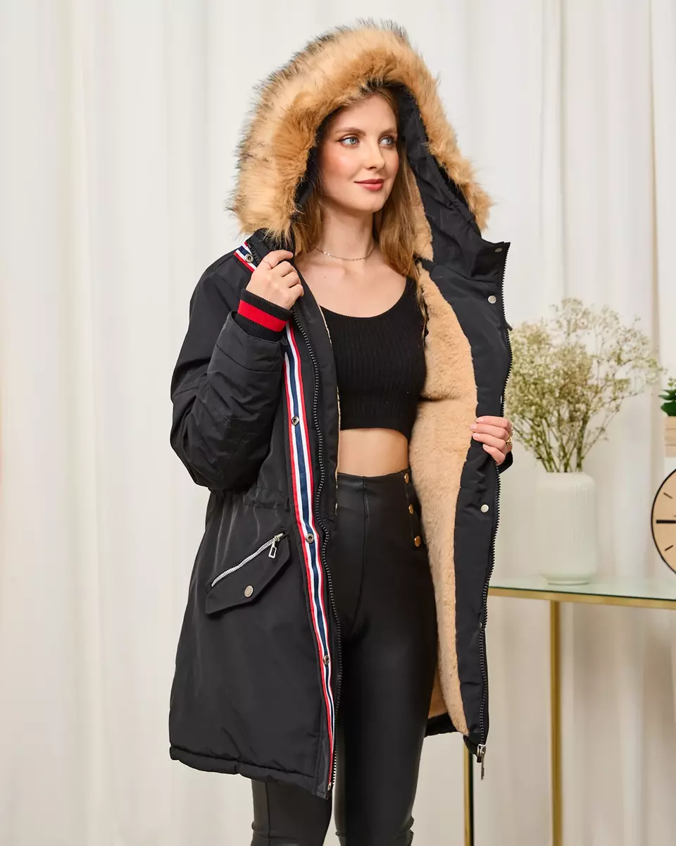 Női 'fekete téli dzseki elasztikus derékkal - Ruházat