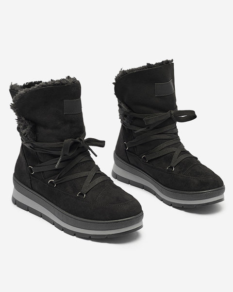 Női fűzős platform a'la hócsizma fekete színben Lapres- Footwear