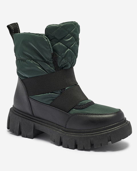 Női hócsizma lapos talppal, fekete és zöld színben Ferory- Footwear