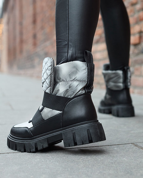 Női hócsizma lapos talppal fekete-szürke színben Ferory- Footwear