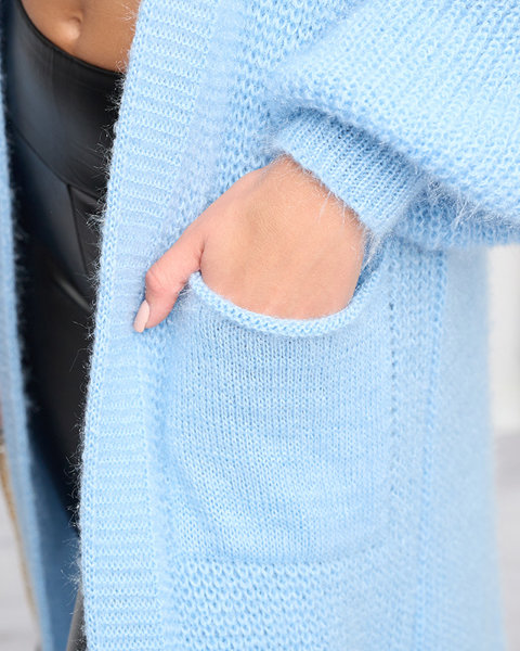 Női kék puha hosszú köpeny pulóver - Ruházat