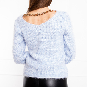 Női kék pulóver lánccal - Ruházat