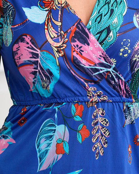 Női kobalt maxiruha színes virágokkal - Ruházat