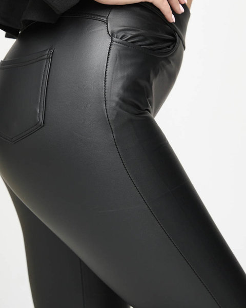 Női öko-bőr teggings nadrág fekete színben- Ruházat