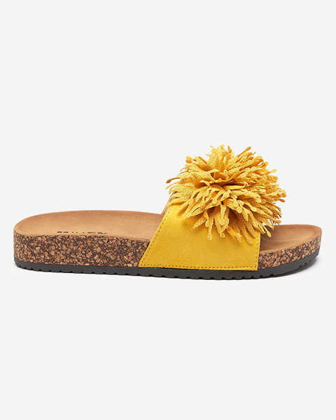 Női papucs szövetdísszel sárga színben Ailli- Footwear