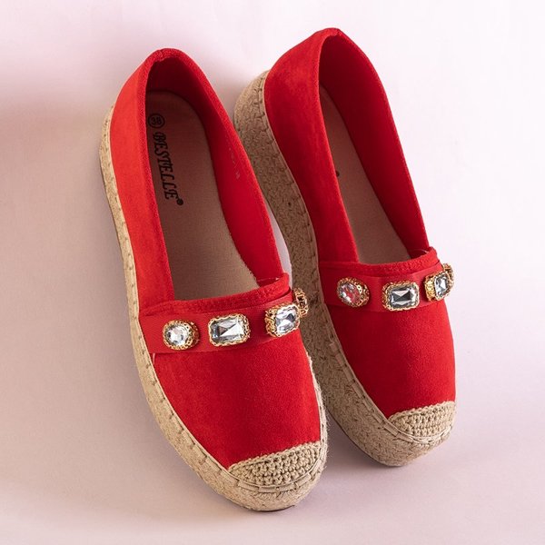 Női piros espadrillák Fenenna kristályokkal - Cipők