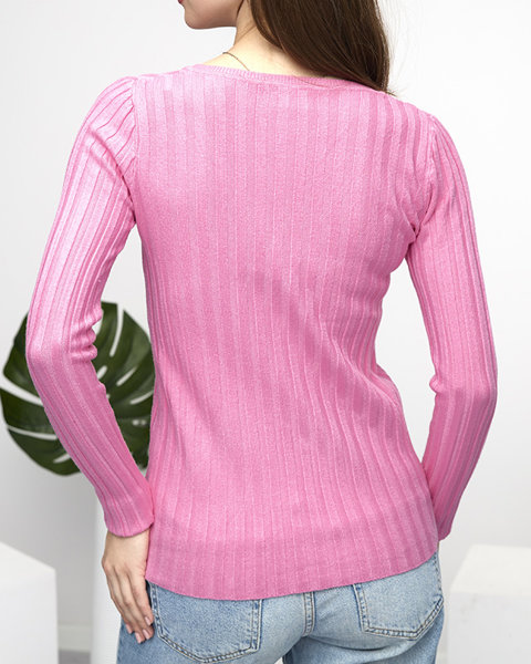 Női rózsaszín bordás pulóver - Ruházat