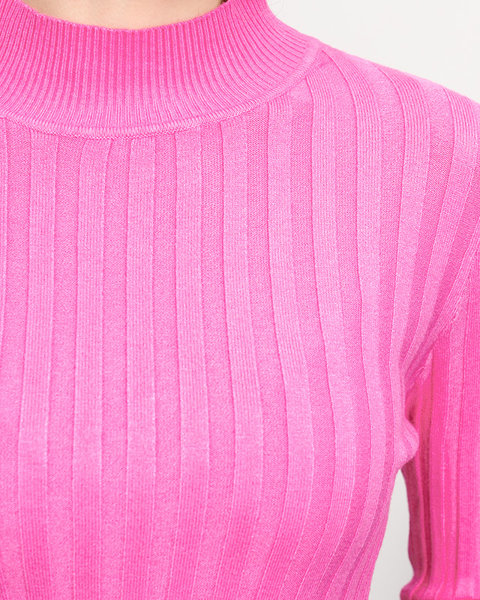 Női rózsaszín bordás pulóver állógallérral - Ruházat