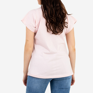 Női rózsaszín póló aranymintával - Ruházat