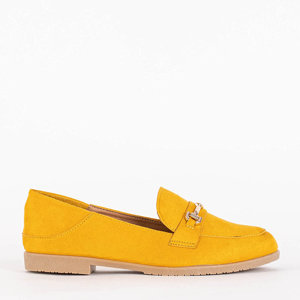 Női sárga öko-velúr naplopók Lemik díszítéssel - Cipők