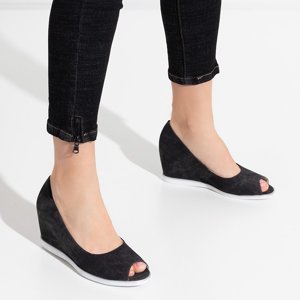 Női sötétszürke peep toe pumpák Kaqia ékek - Cipők