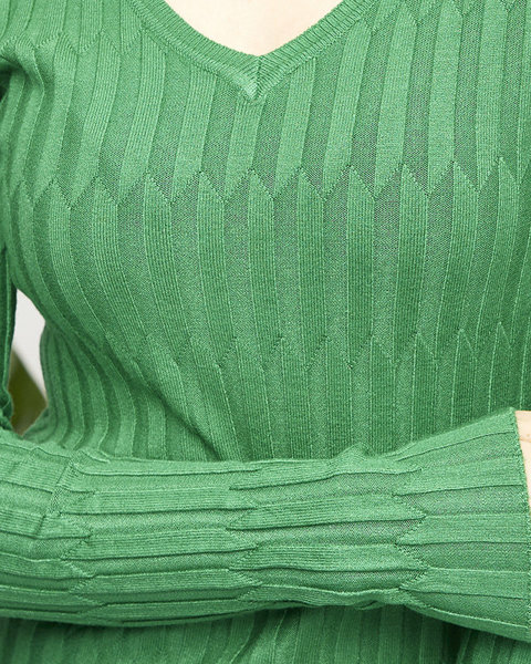 Női zöld V-nyakú pulóver - Ruházat