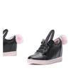 OUTLET Fekete tornacipő, rózsaszín ék talppal, füllel és pompom Carry - Footwear