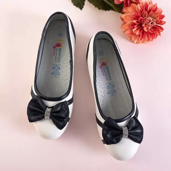 OUTLET Gyerek fehér és sötétkék balerinák Portia íjjal - Cipők