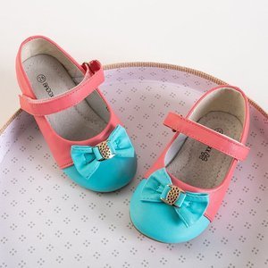 OUTLET Kék orrú és íj rózsaszín lányos balerinák Eligia - Cipők