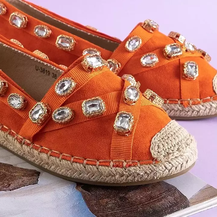 OUTLET Narancssárga női espadrilles Wamba kristályokkal - Cipő
