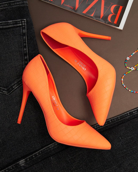 OUTLET Neon narancssárga női tűsarkú cipő dombornyomással Asota - Lábbeli