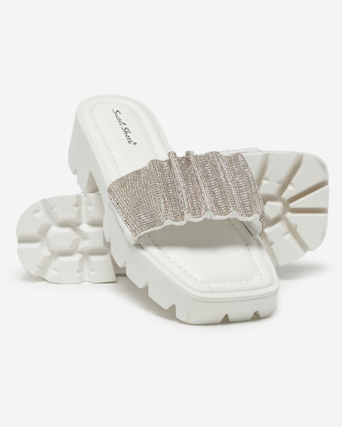 OUTLET Női fehér flip-flop cirkófűzérrel Emkoy- Footwear