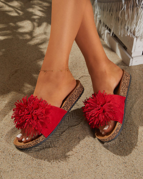 OUTLET Női papucs szövet díszítéssel piros színben Ailli- Footwear