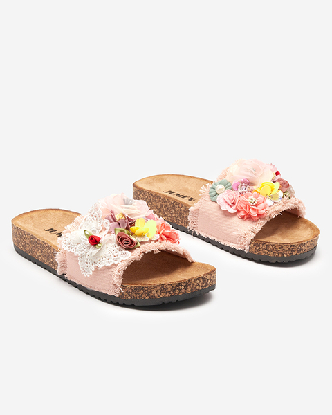 OUTLET Női papucs szövet virágokkal rózsaszín Ososi- Shoes színben