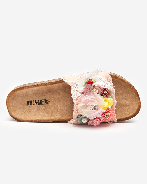 OUTLET Női papucs szövet virágokkal rózsaszín Ososi- Shoes színben