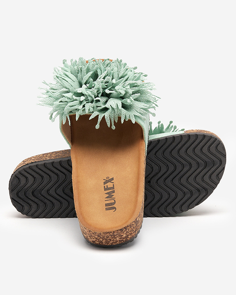 OUTLET Női papucs zöld szövet díszítéssel Ailli- Footwear