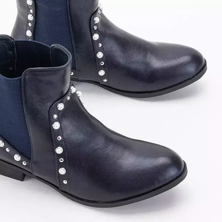 OUTLET Női sötétkék gyöngyös csizma Natasia - Footwear