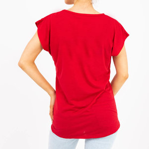 Piros női ezüst mintás póló - ruházat