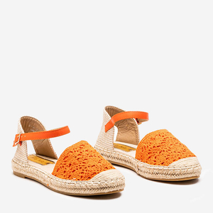Pomarańczowe sandały typu espadryle z ażurową cholewką Asia - Obuwie