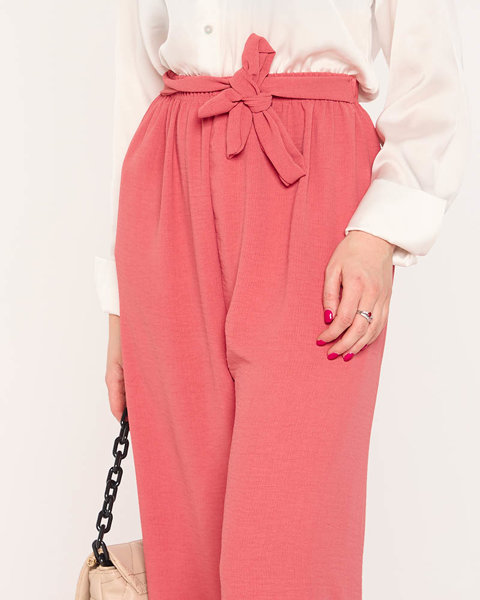 Sötét rózsaszín női széles palazzo nadrág derékban kötéssel - Ruházat