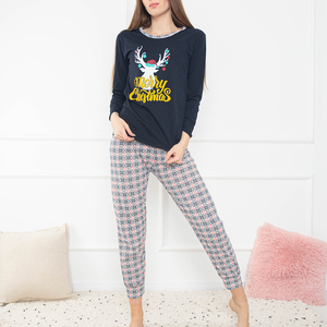 Sötétkék karácsonyi 2 részes pizsama mintával - Ruházat