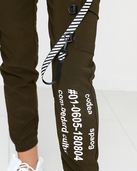 Sötétzöld női cargo nadrág dekoratív csíkokkal - Ruházat Leírás nincs