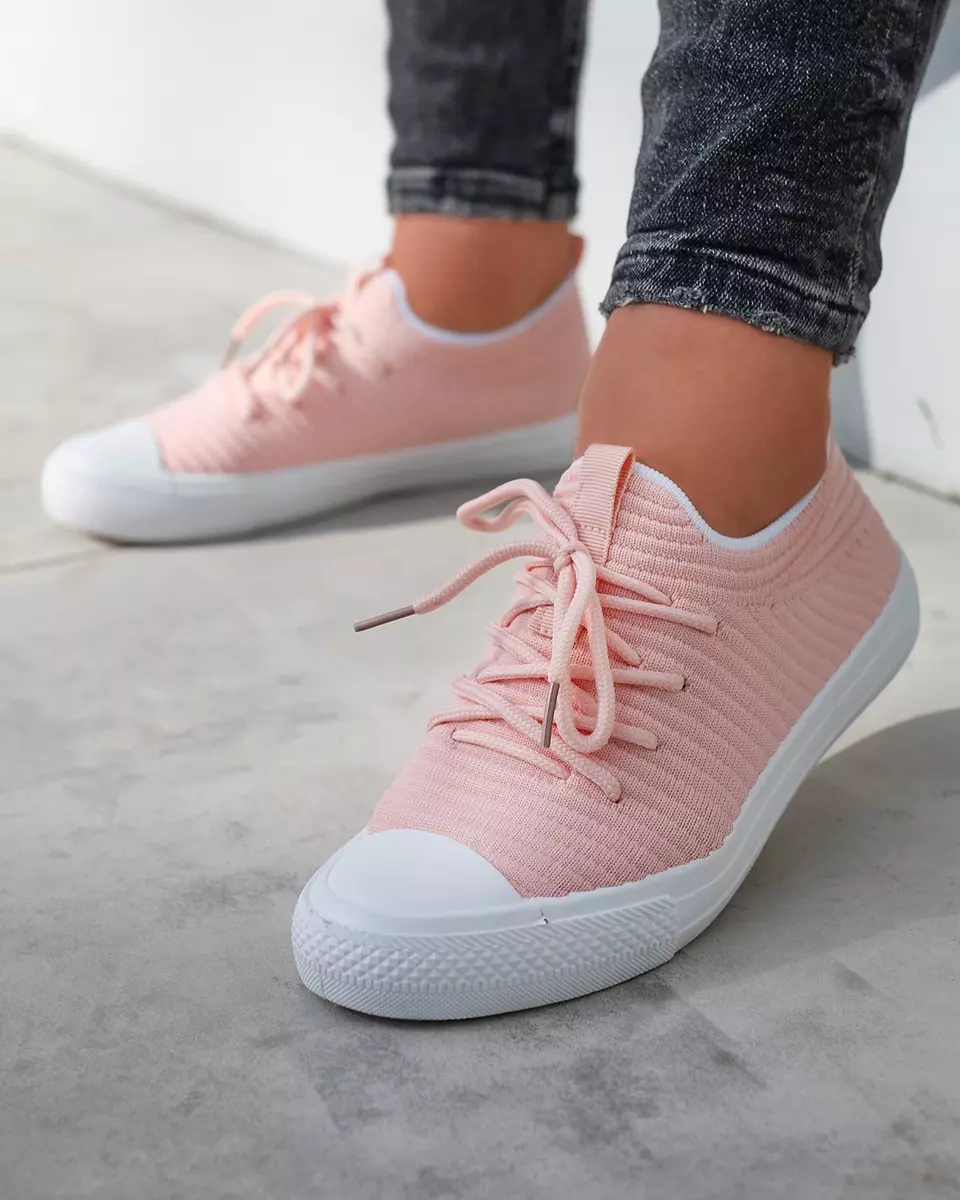 Világos rózsaszín női bordás tornacipő Manfer- Shoes