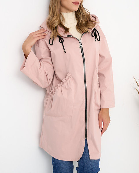 Világos rózsaszín női kabát kabát kapucnival- Ruházat