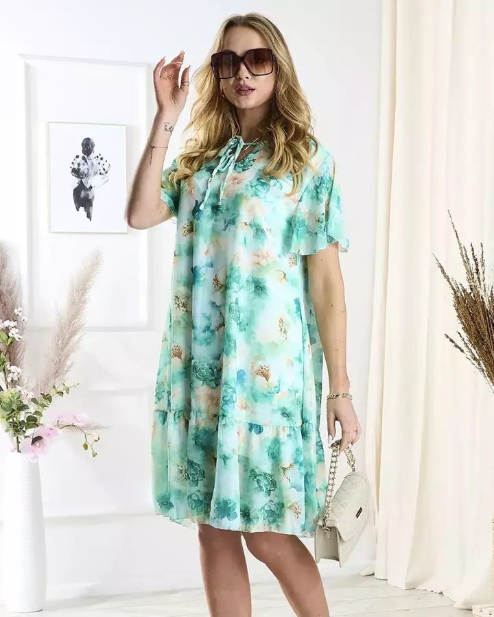 Virágos zöld női bélelt ruha - Ruházat