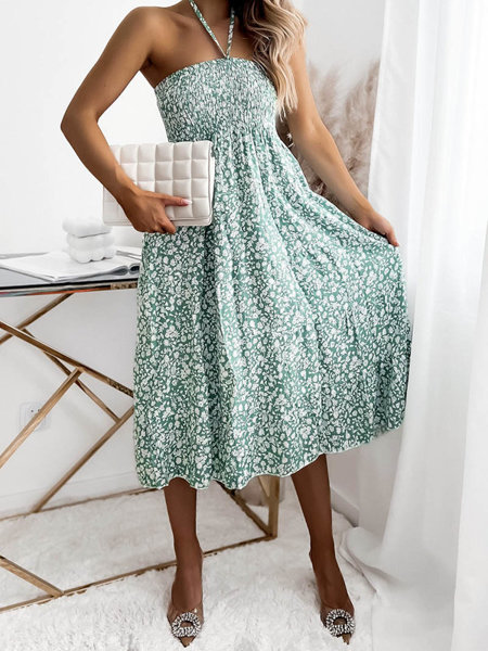 Zöld-fehér női midi ruha nyomtatással PLUS SIZE- Ruházat
