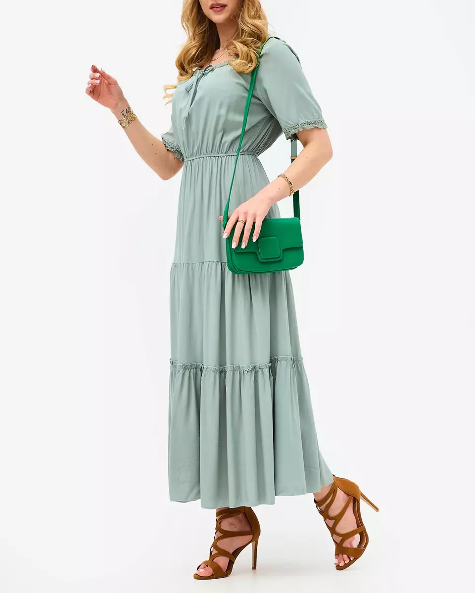 Zöld hosszú női ruha rövid ujjal- Ruházat